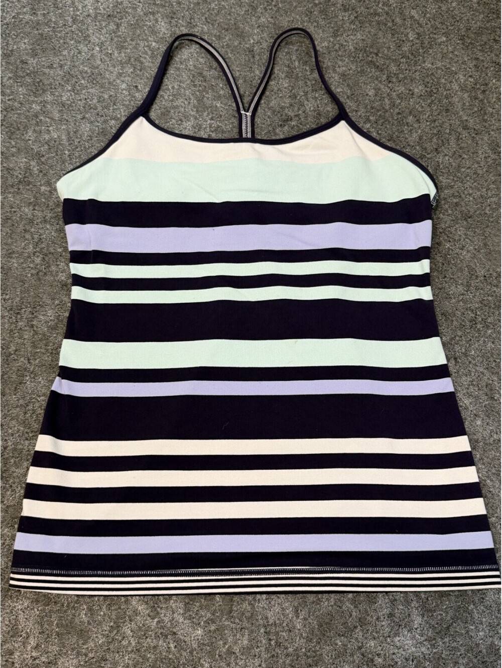 Lululemon Power Y Tank Top Women's Size 10 Striped Built In Bra Yoga